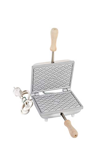 CBE Elettrodomestici Biscottiera Elettrica per Ferratelle Abruzzesi MOD. 5010100, Piastra per Cialde Sottili con Design Tradizionale, in Alluminio e Manici in Legno