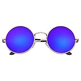 John Lennon Inspired Sunglasses Round Hippie Shades Retro Colored Lenses (Gold Blue Ice)