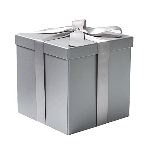 RUSPEPA Boîte Cadeau D'Anniversaire Moyenne Avec Couvercles, Ruban Et Papier De Soie, Boîte Cadeau Pliable - 1 Pcs, 23 X 23 X 23 cm, Gris Cover