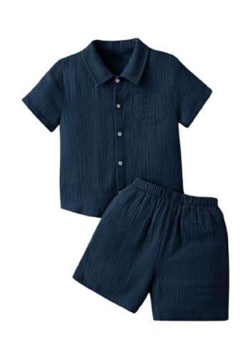 OPTRANEST Toddler Baby Boy Summer Clothes Color Block Short Sleeve Button-down Shirt Tops + Cotton Pants Outfit Set