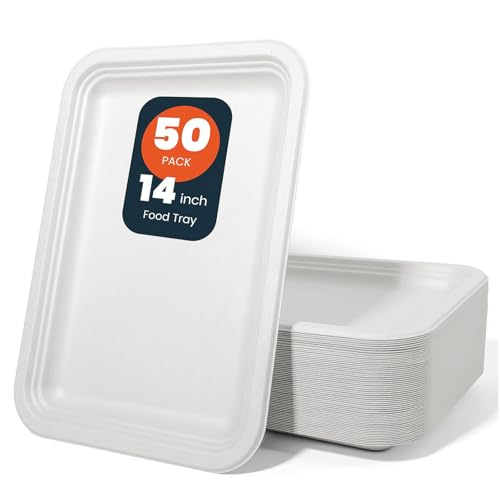 hooray mida 50 Pack White 14-Inch Heavy-Duty Compostable Food Trays