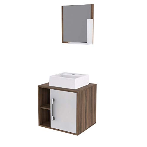 Conjunto para Banheiro Gabinete com Cuba Quadrada Q32 e Espelheira Soft 500W Compace