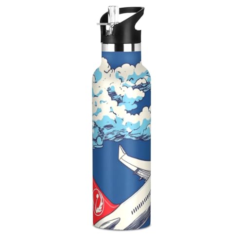Botella de agua aislada de estilo japonés a prueba de fugas y sin BPA con asa, doble pared caliente y fría, para niños y niñas, botes para agua