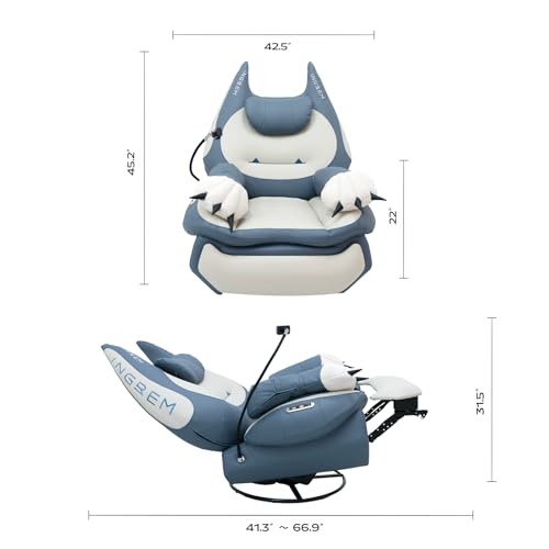 Image of INGREM Smart Recliner with Adjustable Settings, Voice-Activated Home Theater Gaming Seat Rocker, Electric Lounge Chair Featuring USB Port ,Phone Holder and Cat Claw Armrest (Leather Blue)