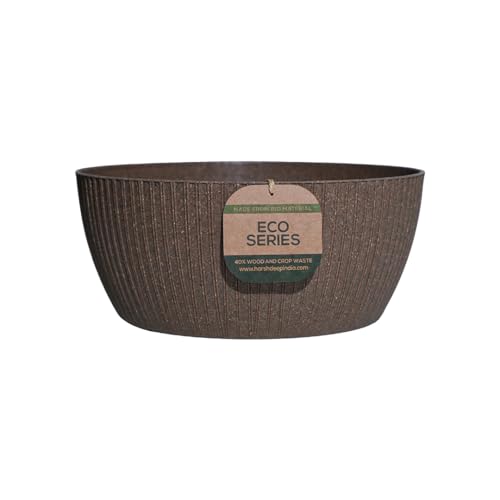 Image of Harshdeep Flower Pots for Living Room - Geneva - Indoor Outdoor Home Garden Patio Decorative Earth Friendly Bonsai Recyclable Plant Container Round 13 Inch Set of 2 (Brown)