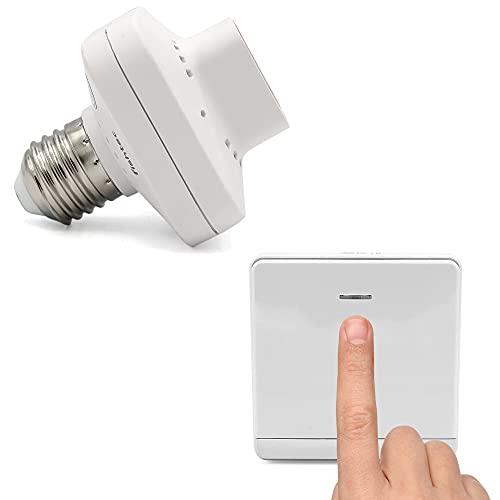 Kit de interruptor inalámbrico y sin pilas con adaptador de enchufe E27 - Funcionamiento por energía cinética - Control remoto ON/OFF para bombilla LED - Alcance 50 M - Blanco Cover