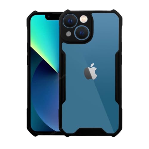 Image of Dashmesh Shopping Shockproof Crystal Clear Back Cover Case for Apple iPhone 13 | 360 Degree Protection | Protective Design | Transparent Back Cover Case (Black Bumper)