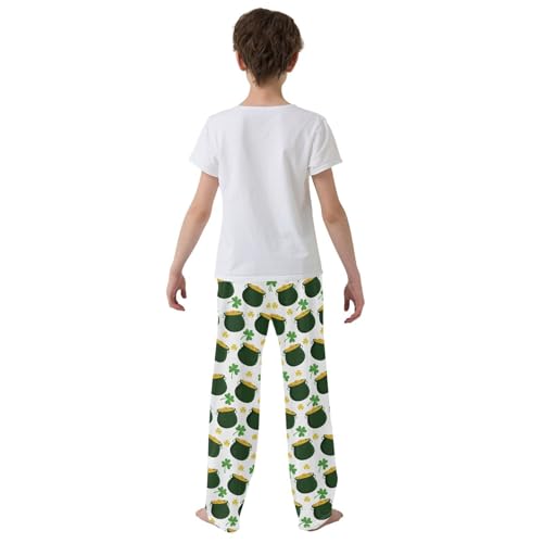 Gold Coin Lucky Clover Boys Long Pants Soft Trousers Elastic Waist Kids Lounge Bottoms with Pockets S-XL3