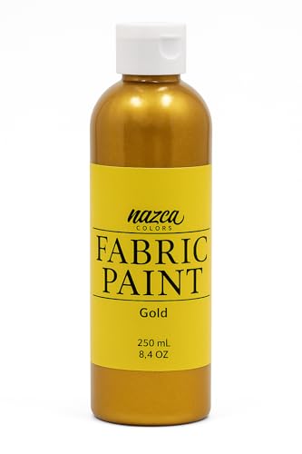 Nazca Colors Pintura Textil Oro 250ml – Pintura para Tela y Cuero Permanente ideal para Pintar Ropa, Camisetas, Jeans, Bolsas, Zapatillas de Tela y Piel – Gran Capacidad de Cobertura