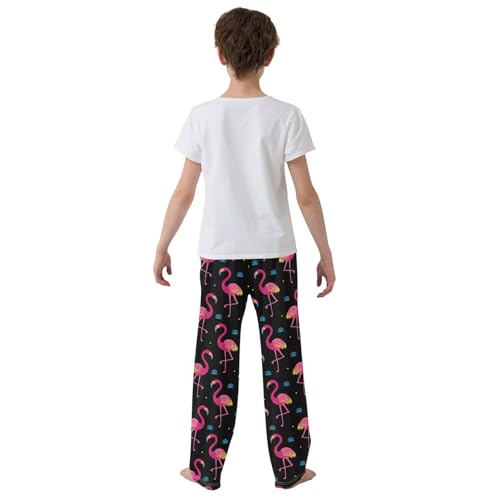 Beautiful Flamingo Birds Boys Long Pants Soft Trousers Elastic Waist Kids Lounge Bottoms with Pockets S-XL3
