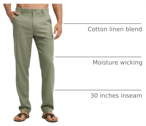 Image of Willit Men's Linen Pants Casual Linen Dress Pants Beach Summer Lightweight Trousers 28 inch 30 inch 32 inch