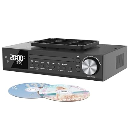 MONODEAL Bluetooth CD Player,Under Cabinet Kitchen FM Radio CD Player,Dual HD Speakers,Wireless