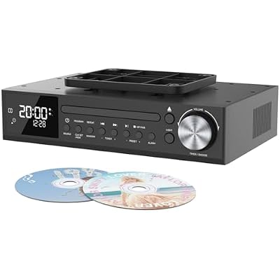 MONODEAL Bluetooth CD Player,Under Cabinet Kitchen FM Radio CD Player,Dual HD Speakers,Wireless Music System with LED Light,Remote Control,Kitchen Timer,Dual Alarm Clock Black