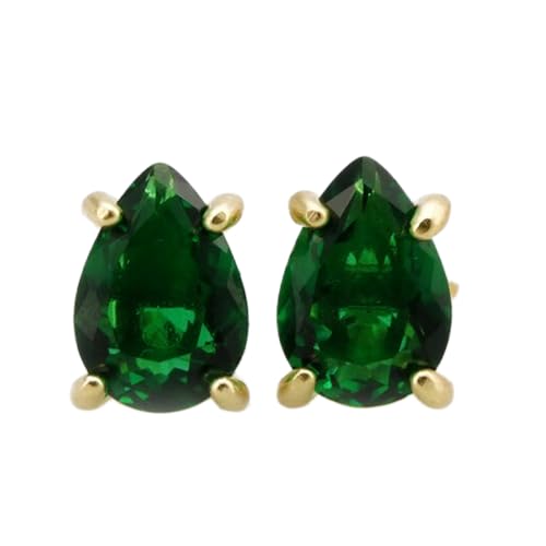 Boucles d'oreilles émeraude poire argent doré style minimaliste femme