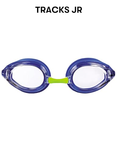 Image of ARENA Tracks Unisex Junior Youth Essential Racing Swim Goggles Kids Swimmers Young Racers Anti-Fog Coated Non-Mirror Lens, Clear /Blue