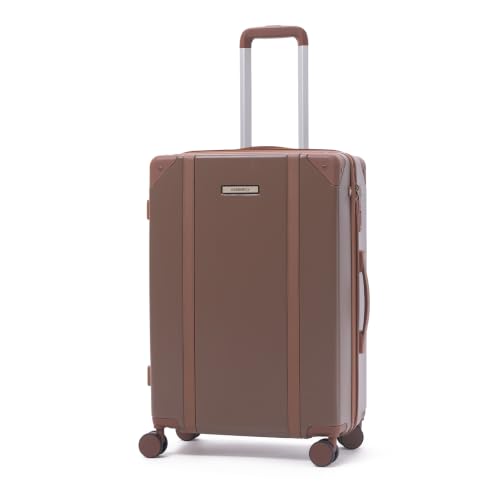 Image of Assembly Vintage 24 Inch (65 cm) Check-in Medium Trolley Bag Hard Shell Polycarbonate Suitcase Retro Classic Design with TSA Lock 8 Spinner Wheels Brown