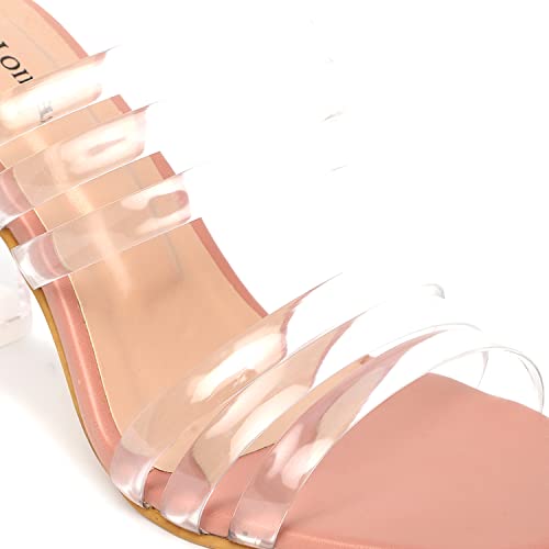 Image of Marc Loire Women's Comfortable Leather Slip On Fashion Transparent Block Heels for Casual, Party and Formal Occasions.
