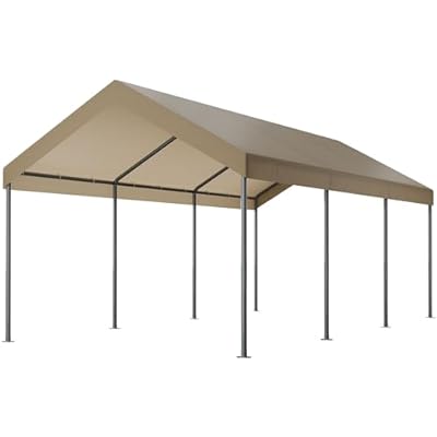 Shintenchi 10x20ft Heavy Duty Carport with UV Resistant Canopy, Powder-Coated Steel Frame, Easy to Assemble Portable Garage, Stable Carport for Car, Bike, Camp, Outdoor Storage (Khaki)