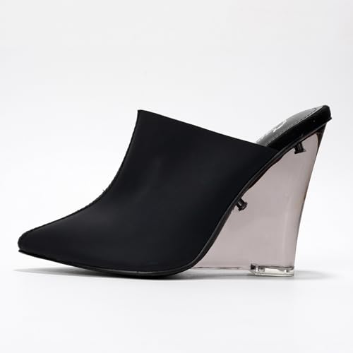 Slip On Closed Toe Wedge Heels for Women - Women's Pointed Toe Lightweight Comfort Stretch Fit Dressy Casual Shoes with Non-Slip Sole, Transparent Chunky Heel for Women (Carlie)3