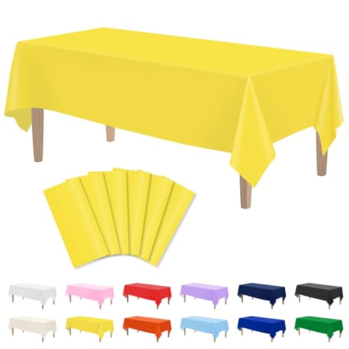 Image of Kopokita 6 Pack Yellow Plastic Tablecloths Disposable 54 x 108 Inch | Rectangle Table Cloths, Party Table Covers for Birthday, Easter Decorations