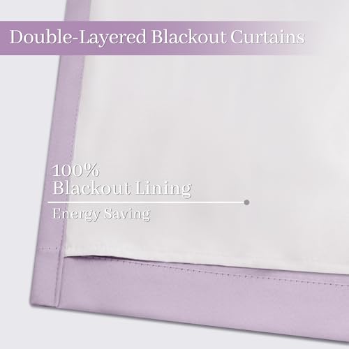 Yakamok Lilac 100% Blackout Curtains 84 Inches Long with 2 Thick Layers-Light Purple Room Darkening Thermal Insulated Window Curtain Set of 2 Panels for Bedroom Living Room 52x84 Inches,Lavender