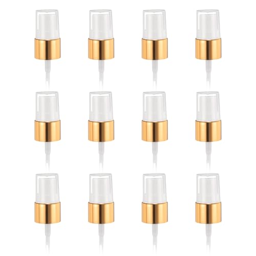 sourcing map 12 Pcs Gold White Spray Top, 18/410 Fine Mist Sprayer Reusable Replacement Spray Bottle Pump Plastic Top for Cosmetic Perfume and Body Sprays Bottle