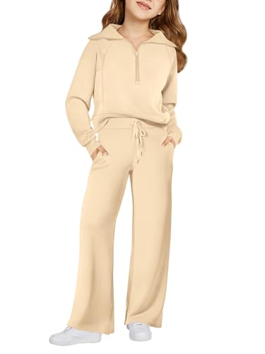Image of Haloumoning Girls 2 Piece Outfits Sweatsuit Half Zip Long Sleeve Girls Sweat Outfits