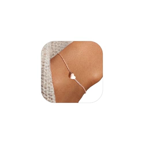 ChicSilver Rose Gold Plated Bracelets for Women Love Heart Bracelets for Women Hypoallergenic Dainty Bracelet Cute Adjustable Bracelet