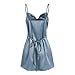 ZAFUL Women's Satin Sleeveless Spaghetti Strap Mini Dress Sexy Slip Cowl Neck Silky Cocktail Party Dresses(Blue-F, L)