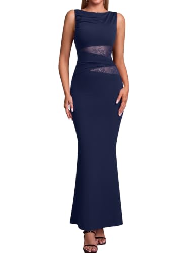 Image of EYNMIN Women's Lace Bodycon Maxi Long Formal Wedding Guest Prom Dresses