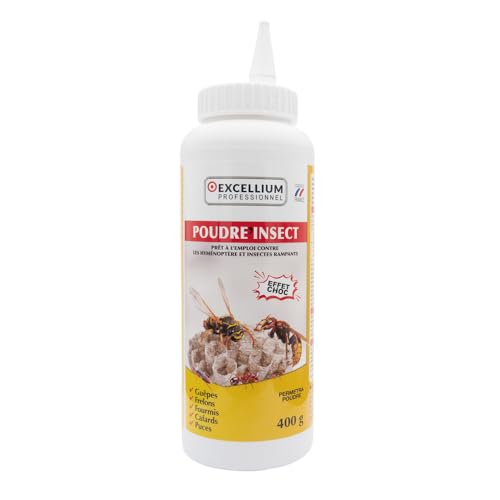 Poudre Insecticide Perméthrine 400g – Anti Guêpes Frelons Fourmis Cafards Punaises Puces – Effet Choc et Rémanence Longue Durée – Flacon Poudreur...
