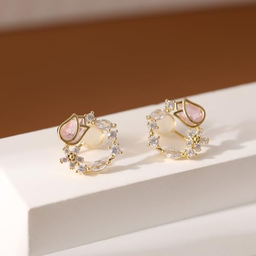 Aretes con clip floral de cristal chapados en oro 18K miniatura 2