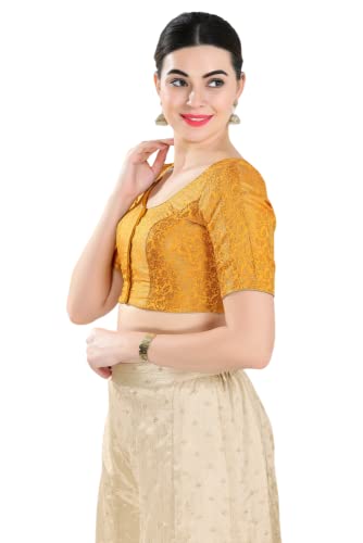 Image of Vamas Women's Brocade & Georgette Padded Self Design Half Sleeve Readymade Saree Blouse (X-1126.ELB)