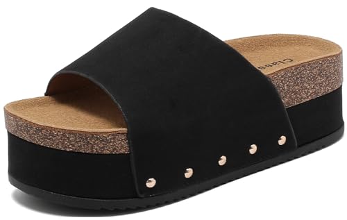 Suede Platform Sandals Women, Cork Footbed Espadrille Wedge Lady, Open Toe Chunky Mules, Summer Beach Slip On Shoes, Casual Comfort Slippers, Outdoor Footwear Slides