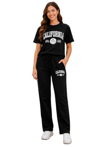 Image of Women's California Graphic T-Shirt and Jogger Set, 2-Piece Coord Set, Drawstring Waistband, Casual Loungewear, Relaxed Fit