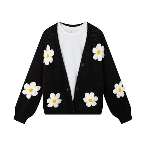 Image of FindThy Women's Kawaii Strawberry Embroidered Cardigan Long Sleeve V Neck Chunky Knitted Cardigans Tops