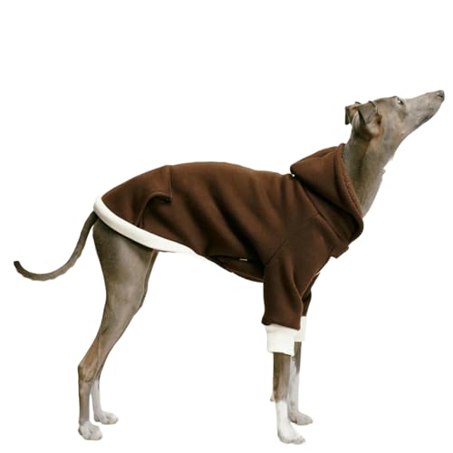 UOSIA イタリアのグレーハウンドのフリース犬のフーディスウェーツシャツの柔らかいプラッシュブラウンの軽量の冬の暖かい2本の足の長袖のプルローバーのウィッペットの小さい中型の大きな犬のためのOnesieシャツのコート