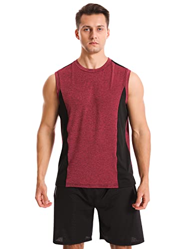 Vislivin Men's 4 Pack Tank Tops Sleeveless Workout Quick Dry Shirts Gym Muscle Shirts Athletic Bodybuilding Tee Dark Grey/Wr/Gray/Red M #TOP2