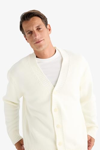 كارديجان بوليرو تريكو بقصة مريحة ورقبة بشكل V وأكمام قصيرة للرجال من ديفاكتو، بيج اكرو، مقاس ميديوم M