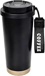 Coffee Cup Travel Mug 530ml, Insulated Coffee Cup with Leakproof Lid, Double-Wall Coffee Mug, Reusable Coffee Cups with Flip Straw, Vacuum Stainless Steel Thermal Mug for Hot and Cold Drinks (Black)