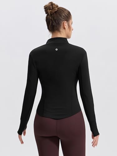 Womens Running Jackets Long Sleeve Gym Tops Zip Sport Jackets Fitness Breathable Yoga Cropped Tops with Thumb Holes - Image 3