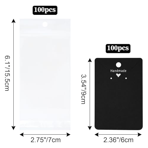 image for joycraft 100Pcs Earring Display Cards with Bags, Black Necklace Displa