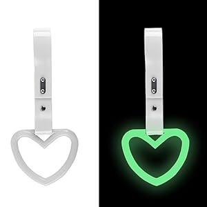 Q1-TECH, JDM Tsurikawa Ring Japanese Subway Train Bus Car Handle Cute Heart Shaped Handle Hand Strap Rear Front Bumper Warning Rings Drift Charm Drift Car Accessory (Glow in Dark/White)