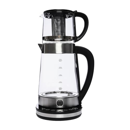 Teekocher,Elektrischer Wasserkocher,Elektrischer Wasserkocher mit Einstellbarer Temperatur,Mit Teebeutelhalter Sieb,1500 W,Zwei Gestapelte Teekannen (Glas)