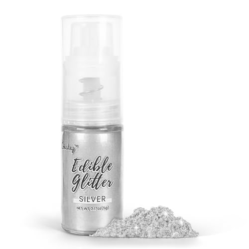 Shimmer Silver Edible Glitter Spray, 5G Edible Glitter For Cocktails, Cobakey Luster Dust Edible For Cake Decorating, Drinks, Baking, Chocolate, Strawberrie