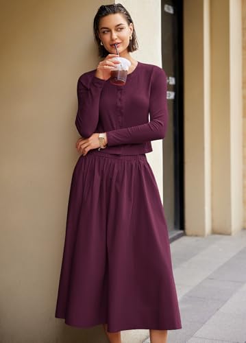 Image of Panadila Womens 2 Piece Lounge Sets Matching Vacation Outfits Ribbed Button Down Cardigan and Elastic Waist Skirt Sets