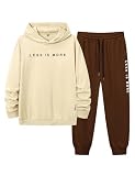 Babioboa Men's Jogging Sport Suit Casual Workout Suit Letter Print Sweatsuit Active Hoodie and Sweatpant Set(Beige,XL)