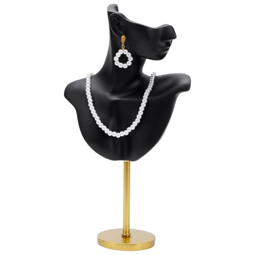UNICRAFTALE Présentoir à Bijoux en Résine Noire Modèle de Buste Latéral Présentoir à Bijoux en Forme de Buste avec Base en Métal pour Boucles...