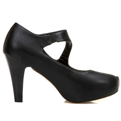 MAVMAX Women's Platform Mary Jane Block High Heel Cutout Pumps2