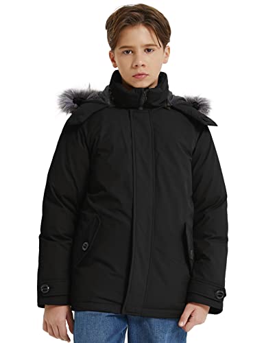 Wantdo Boys' Quilted Winter Coats Warm Fleece Lined Puffer Jacket Waterproof Parka With Hood Black 10/12 #TOP2